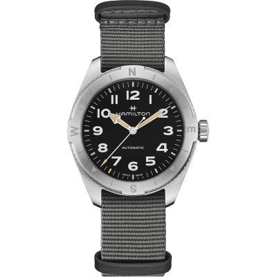Hamilton Khaki Field Expedition Auto 41 mm / orologio uomo / quadrante nero / cassa acciaio / cinturino NATO grigio