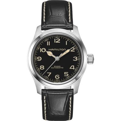 Hamilton Khaki Field Murph Auto 38 mm / orologio unisex / quadrante nero / cassa acciaio / cinturino pelle nera