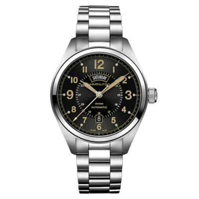 Hamilton Khaki Field Day Date / orologio uomo / quadrante antracite / cassa e bracciale acciaio