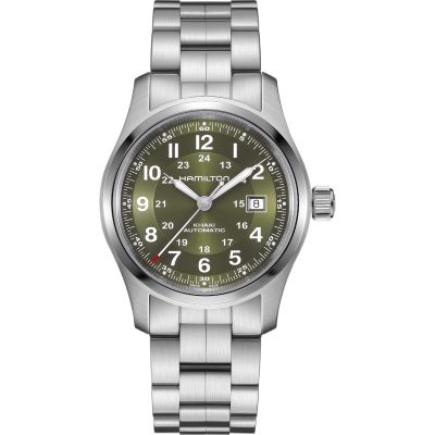 Hamilton Khaki Field Auto 42 mm / orologio uomo / quadrante verde / cassa acciaio / cinturino pelle nero