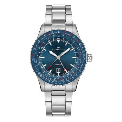 Hamilton Khaki Aviation Converter Auto GMT / orologio uomo / quadrante blu / cassa e bracciale acciaio