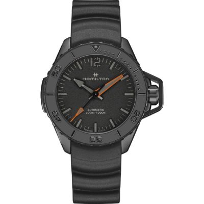 Hamilton Khaky Navy Frogman Auto / orologio uomo / quadrante nero / cassa acciaio / cinturino caucciù nero