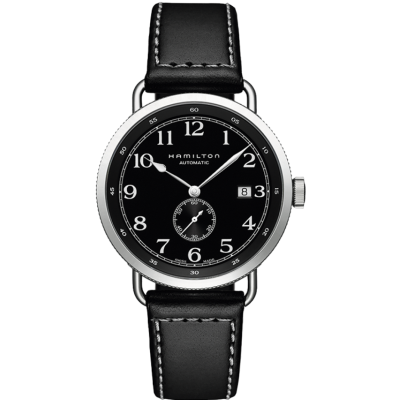 Hamilton Khaki Navy Pioneer / orologio uomo / quadrante nero / cassa acciaio / cinturino pelle nera