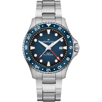Hamilton Khaki Navy Scuba Auto GMT 43 mm / orologio uomo / quadrante blu / cassa e bracciale acciaio