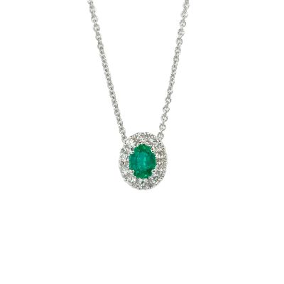 Crivelli / collana con pendente ovale / oro bianco / smeraldo e diamanti