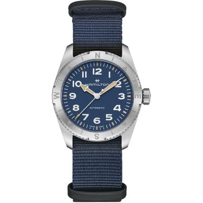 Hamilton Khaki Field Expedition Auto 37 mm / orologio uomo / quadrante blu / cassa acciaio / cinturino NATO blu