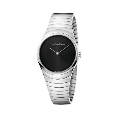 Calvin Klein Whirl / orologio donna / quadrante nero / cassa e bracciale acciaio