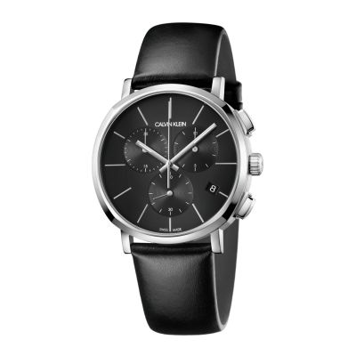 Calvin Klein Posh / orologio uomo / quadrante nero / cassa acciaio / cinturino pelle nera