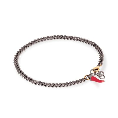 Mano-J / Uomo / bracciale catena groumette fine con cornetto rosso / titanio e oro rosso 9 kt