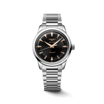 Longines Conquest Heritage / orologio unisex / quadrante nero / cassa e bracciale acciaio