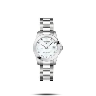 Longines Conquest / orologio donna / quadrante madreperla bianca / cassa e bracciale acciaio