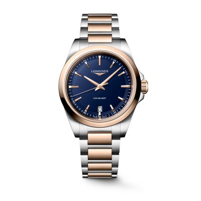 Longines Conquest - 38 mm / orologio uomo / quadrante blu / cassa e bracciale acciaio e PVD rosato