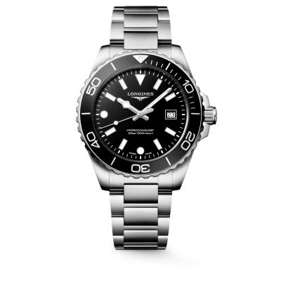 Longines HydroConquest / orologio uomo / quadrante nero / cassa e bracciale acciaio
