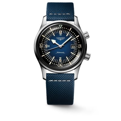 Longines Legend Diver Watch / orologio uomo / quadrante blu / cassa acciaio / cinturino pelle blu