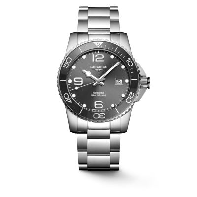 Longines HydroConquest / orologio uomo / quadrante grigio / cassa e bracciale acciaio