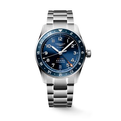 Longines Spirit Zulu Time GMT 39 mm / orologio uomo / quadrante blu / cassa e bracciale acciaio