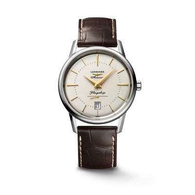 Longines Flagship Heritage / orologio uomo / quadrante argentato / cassa acciaio / cinturino pelle marrone