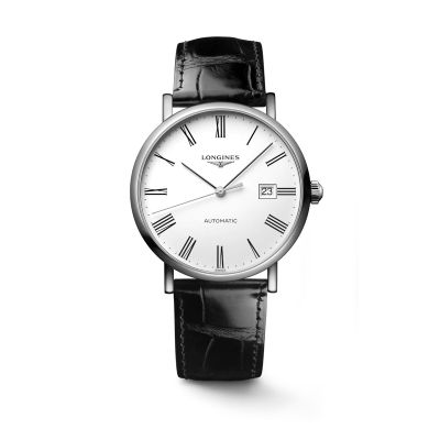 Longines The Longines Elegant Collection / orologio unisex / quadrante bianco / cassa acciaio / cinturino pelle nera