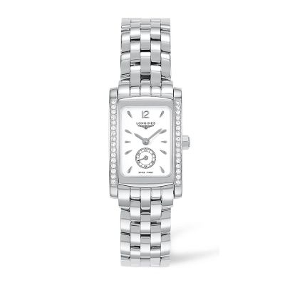 Longines DolceVita / orologio donna / quadrante bianco / cassa in acciaio e diamanti / bracciale acciaio