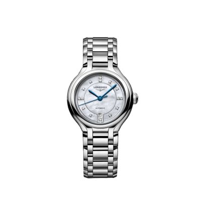 Longines Primaluna / orologio donna / quadrante madreperla bianca / cassa e bracciale acciaio