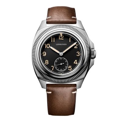 Longines Majetek / orologio uomo / quadrante nero / cassa acciaio / cinturino pelle marrone / BOX EDITION CON CINTURINO AGGIUNTIVO