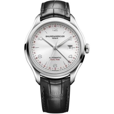 Baume & Mercier Clifton / orologio uomo / quadrante argentato finitura satinata soleil / cassa acciaio / cinturino alligatore nero
