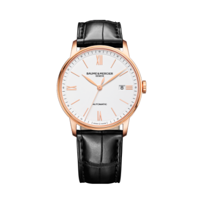 Baume & Mercier Classima / orologio uomo / quadrante bianco / cassa oro / cinturino alligatore nero