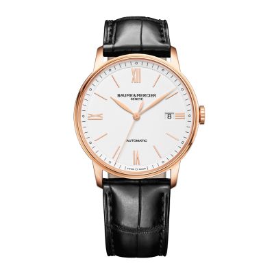 Baume & Mercier Classima / orologio uomo / quadrante bianco / cassa oro / cinturino alligatore nero