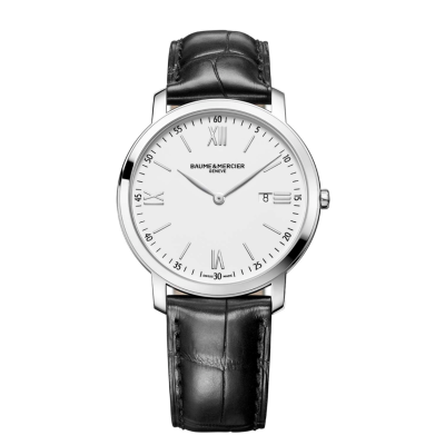 Baume & Mercier Classima / orologio uomo / quadrante bianco / cassa acciaio / cinturino alligatore nero