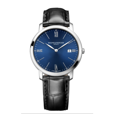Baume & Mercier Classima / orologio uomo / quadrante blu / cassa acciaio / cinturino alligatore nero