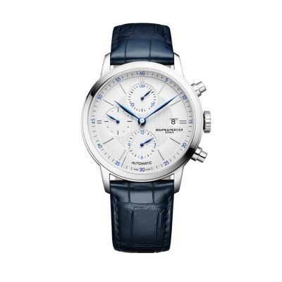 Baume & Mercier Classima / orologio uomo / quadrante bianco-argenté / cassa acciaio / cinturino alligatore blu