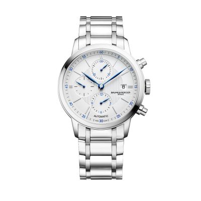 Baume & Mercier Classima / orologio cronografo uomo / quadrante bianco-argenté / cassa e bracciale acciaio