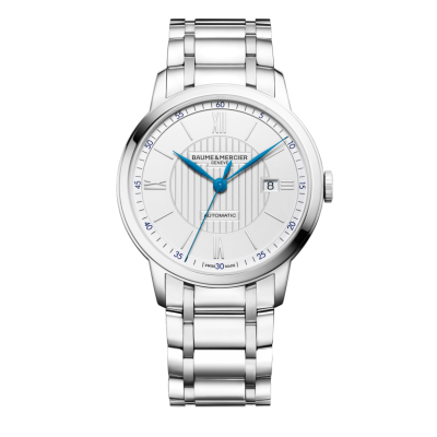 Baume & Mercier Classima / orologio uomo / quadrante argentato con decoro linee guilloché / cassa e bracciale acciaio
