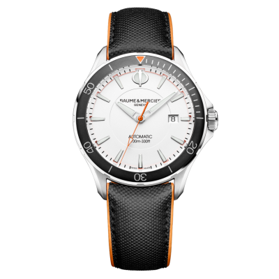 Baume & Mercier Clifton Club / orologio uomo / quadrante bianco / cassa acciaio / cinturino pelle