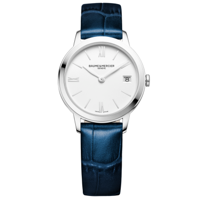 Baume & Mercier Classima / orologio donna / quadrante bianco / cassa acciaio / cinturino alligatore blu