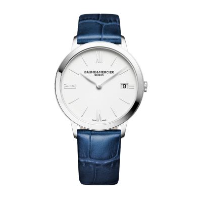 Baume & Mercier Classima / orologio uomo / quadrante bianco / cassa acciaio / cinturino alligatore blu