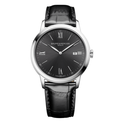 Baume & Mercier Classima / orologio uomo / quadrante ardesia / cassa acciaio / cinturino pelle nera