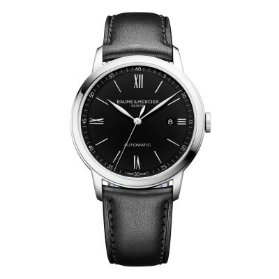 Baume & Mercier Classima / orologio uomo / quadrante nero / cassa acciaio / cinturino pelle nera