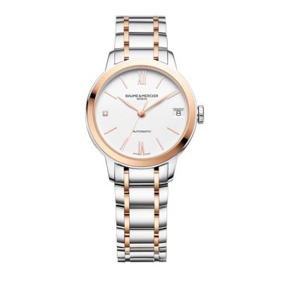 Baume & Mercier Classima Lady / orologio donna / quadrante bianco / cassa e bracciale acciaio e oro rosa