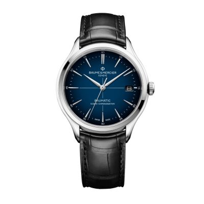 Baume & Mercier Clifton Baumatic COSC / orologio uomo / quadrante blu, sfumato nero / cassa acciaio / cinturino pelle alligatore nero