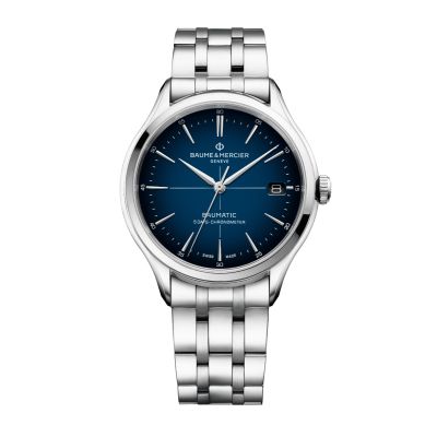 Baume & Mercier Clifton Baumatic COSC / orologio uomo / quadrante blu, sfumato nero / cassa e bracciale acciaio