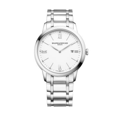 Baume & Mercier Classima / orologio uomo / quadrante bianco / cassa e bracciale acciaio