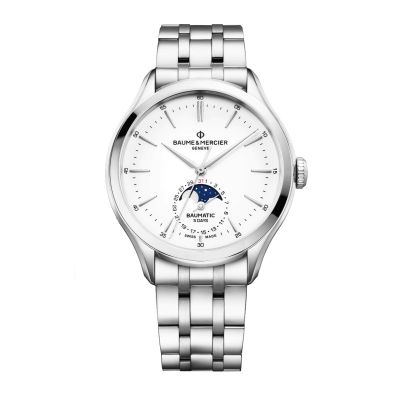 Baume & Mercier Clifton Baumatic / orologio uomo / quadrante bianco / cassa e bracciale acciaio 