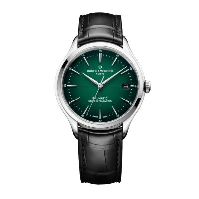 Baume & Mercier Clifton Baumatic COSC / orologio uomo / quadrante verde sfumato / cassa acciaio / cinturino pelle alligatore nero