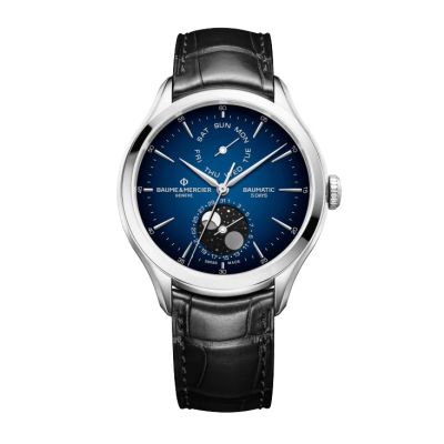 Baume & Mercier Clifton Baumatic / orologio uomo / quadrante blu sfumato / cassa acciaio / cinturino pelle alligatore nero