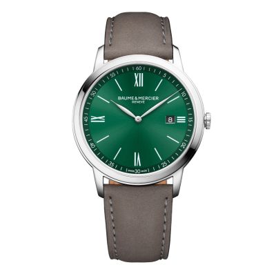 Baume & Mercier Classima / orologio uomo / quadrante verde soleil / cassa acciaio / cinturino pelle grigio