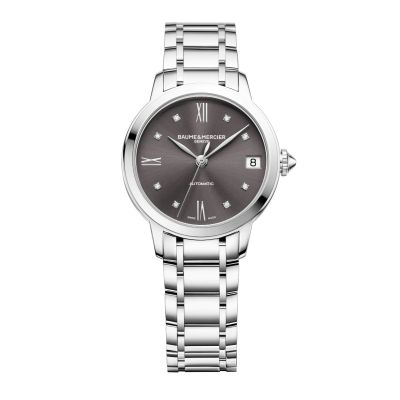 Baume & Mercier Classima Lady / orologio donna / quadrante antracite, indici diamantati / cassa e bracciale acciaio