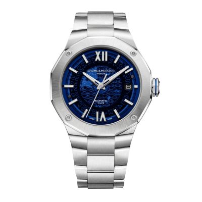 Baume & Mercier Riviera / orologio uomo / quadrante blu trasparente / cassa e bracciale acciaio