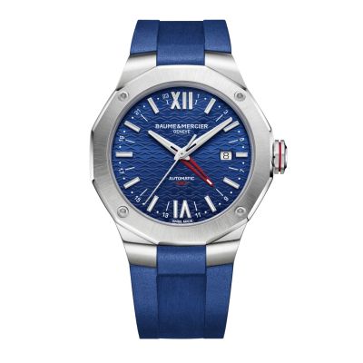 Baume & Mercier Riviera / orologio uomo / quadrante blu "soleil" / cassa acciaio / cinturino caucciù blu