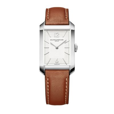 Baume & Mercier Hampton / orologio donna / quadrante bianco / cassa acciaio / cinturino pelle marrone chiaro